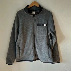 The North Face L men’s zip front fleece jacket grey w/ charcoal great pre owned